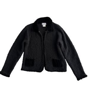April Cornell Velvet Trim Boucle Cottage Black Jacket M